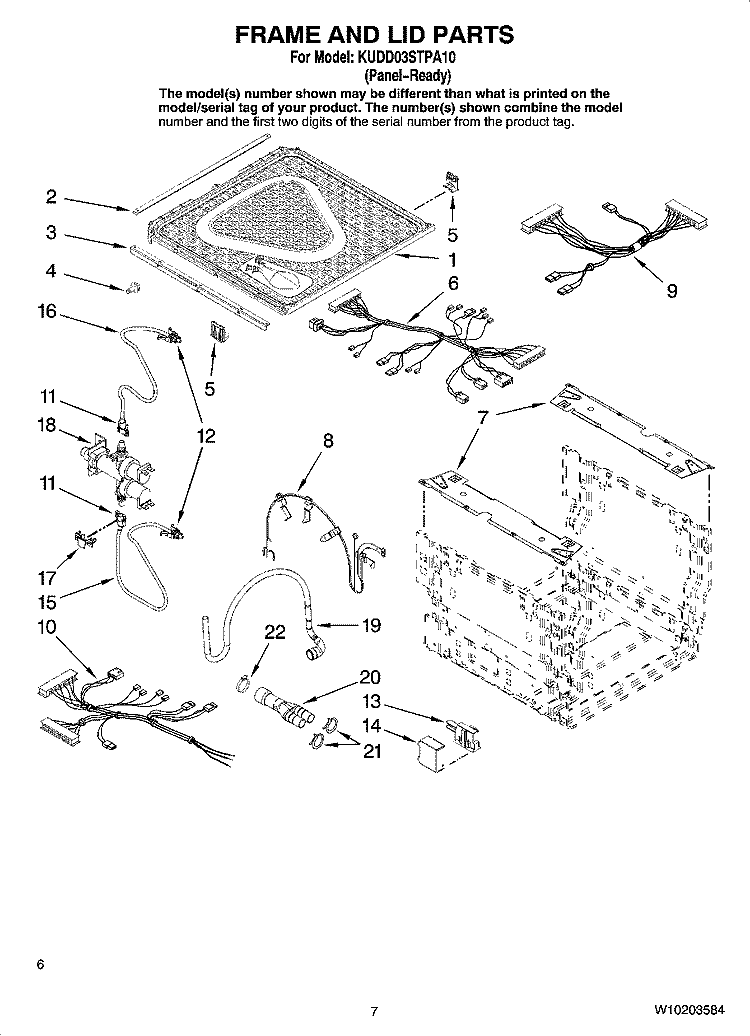 FRAME AND LID PARTS Diagram and Parts List for KUDD03STPA10  KitchenAid Dishwasher
