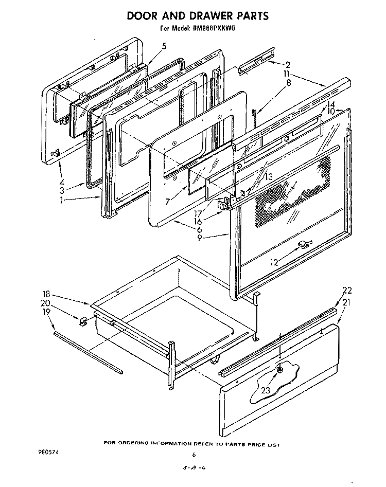 DOOR AND DRAWER Diagram and Parts List for RM988PXKW0  Whirlpool Microwave Oven Combo