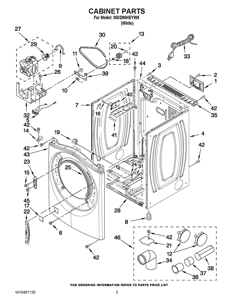CABINET PARTS Diagram and Parts List for WGD96HEYW0  Whirlpool Dryer