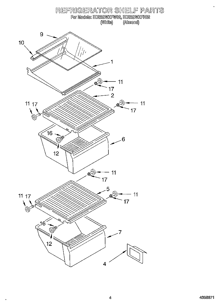 REFRIGERATOR SHELF Diagram and Parts List for ED22GWXFN02  Whirlpool Refrigerator