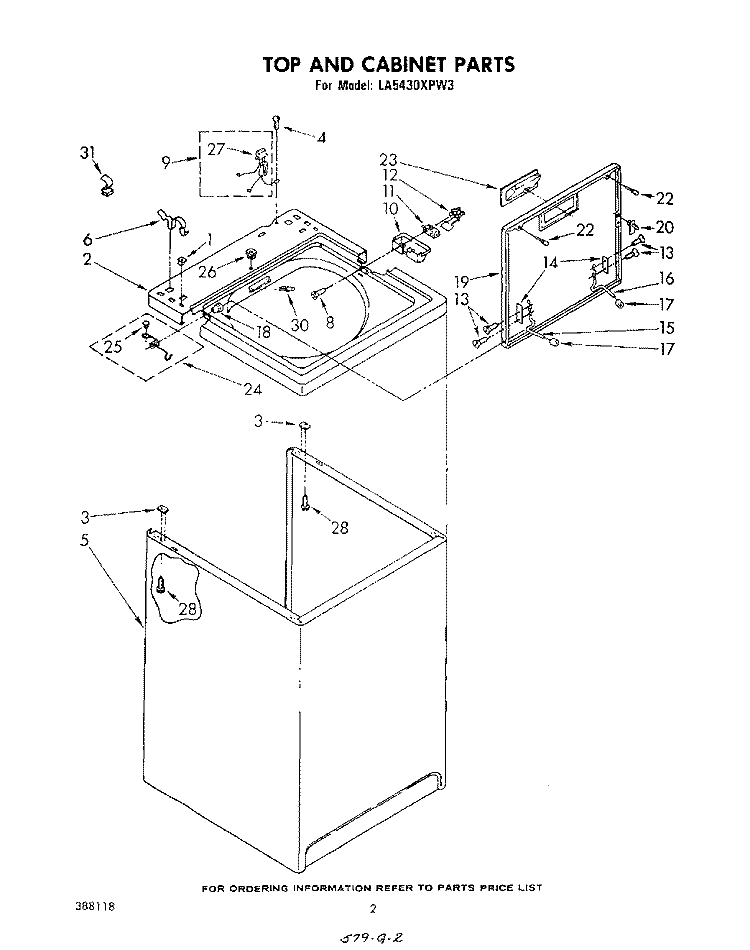 TOP AND CABINET , LITERATURE AND OPTIONAL Diagram and Parts List for LA5430XPW3  Whirlpool Washer