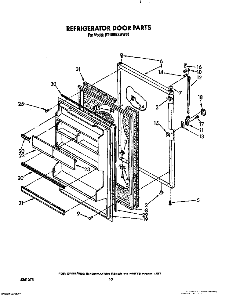 REFRIGERATOR DOOR, LIT/OPTIONAL Diagram and Parts List for RT18BKXWW01  Roper Refrigerator