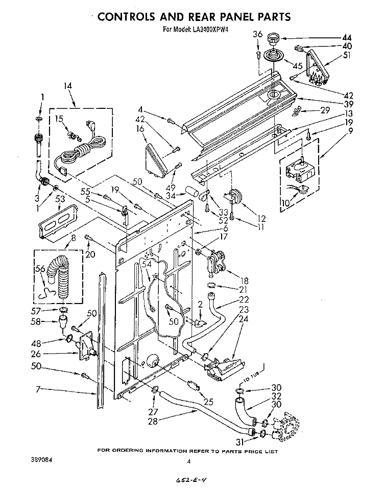 CONTROLS AND REAR Diagram and Parts List for LA3400XPW4  Whirlpool Washer