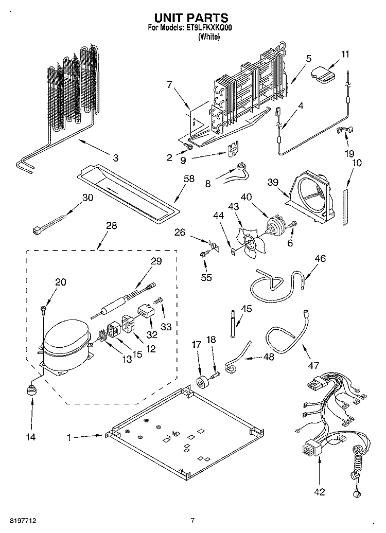 UNIT Diagram and Parts List for ET9LFKXKQ00  Whirlpool Refrigerator