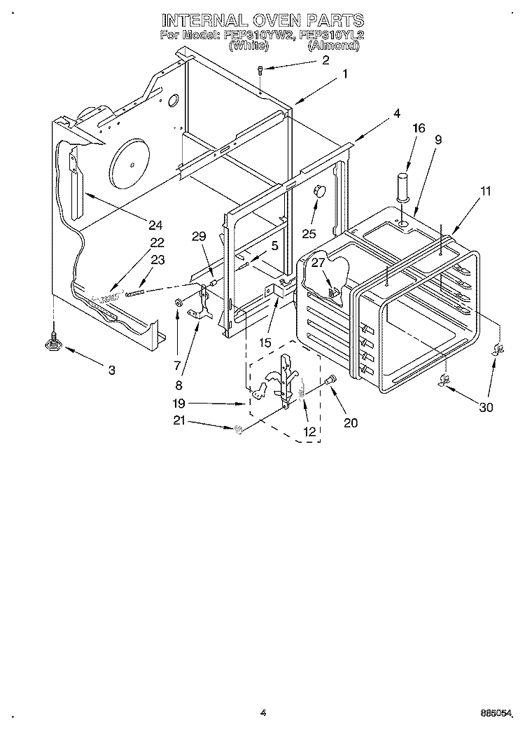 INTERNAL OVEN Diagram and Parts List for FEP310YL2  Whirlpool Range