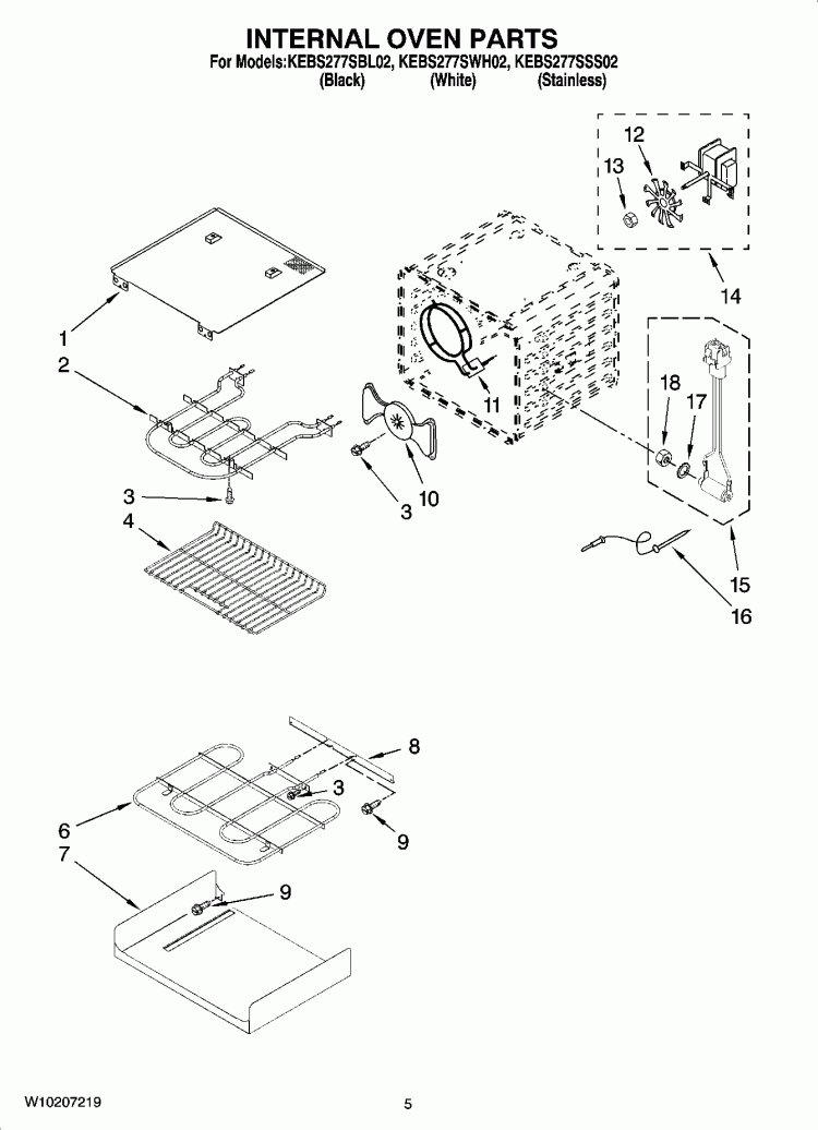 INTERNAL OVEN PARTS Diagram and Parts List for KEBS277SBL02  KitchenAid Wall Oven