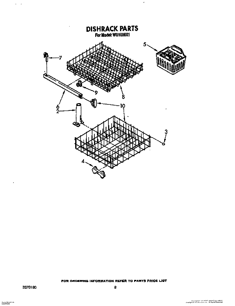 DISHRACK Diagram and Parts List for WU1000X1  Roper Dishwasher