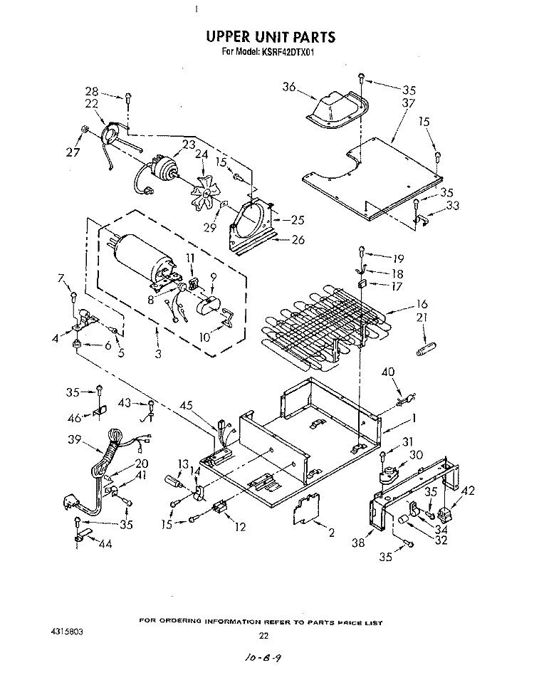 UPPER UNIT Diagram and Parts List for KSRF42DTX01  KitchenAid Refrigerator