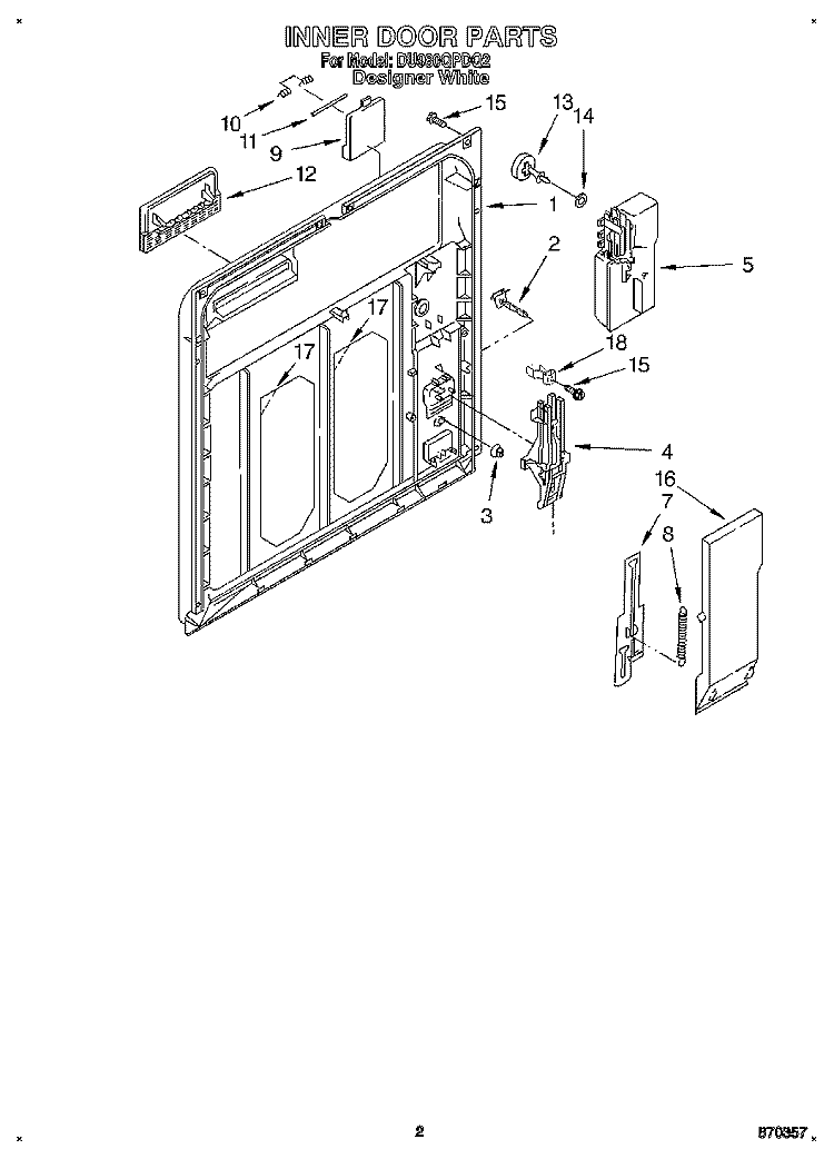INNER DOOR Diagram and Parts List for DU980QPDQ2  Whirlpool Dishwasher