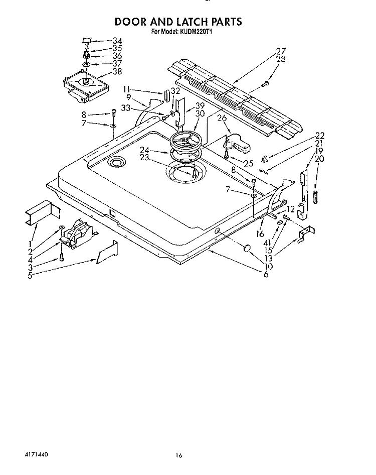 DOOR AND LATCH Diagram and Parts List for KUDM220T1  KitchenAid Dishwasher