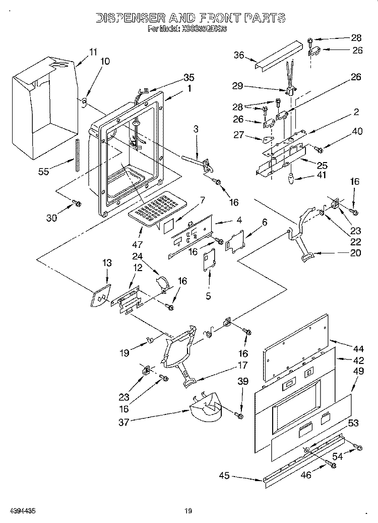 DISPENSER AND FRONT Diagram and Parts List for KSSS36QDX03  KitchenAid Refrigerator