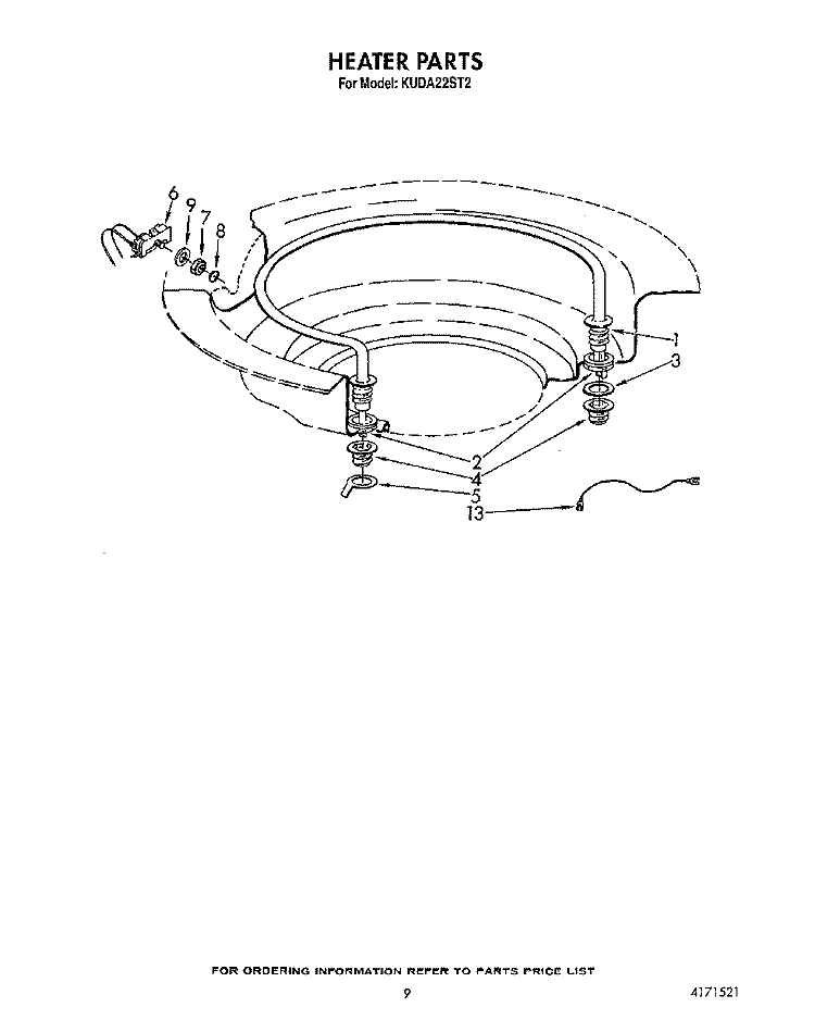 HEATER Diagram and Parts List for KUDA22ST2  KitchenAid Dishwasher