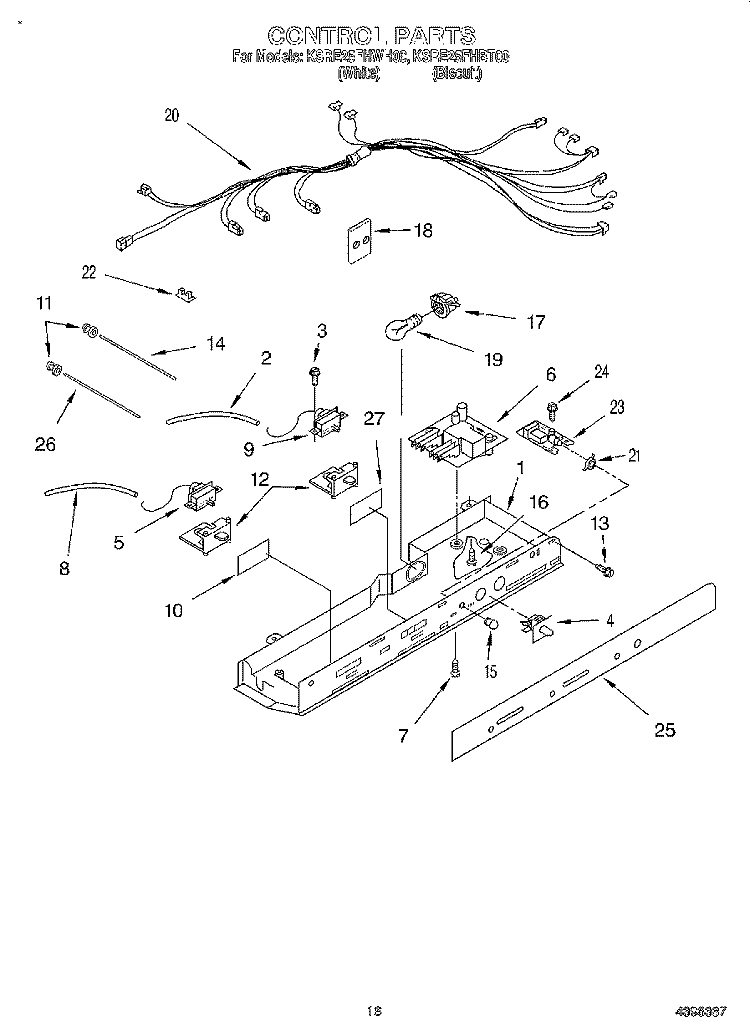 CONTROL Diagram and Parts List for KSRE25FHBT00  KitchenAid Refrigerator