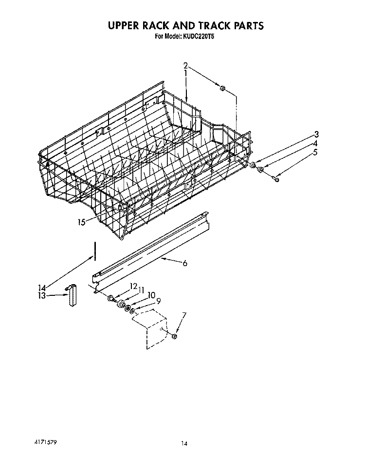 UPPER RACK AND TRACK Diagram and Parts List for KUDC220T5  KitchenAid Dishwasher