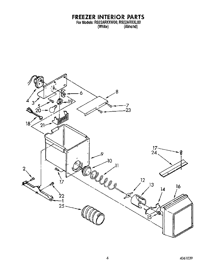FREEZER INTERIOR Diagram and Parts List for RS22ARXXW00  Roper Refrigerator