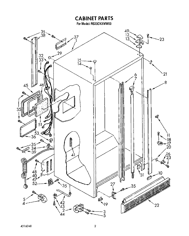 CABINET Diagram and Parts List for RS20CKXWW00  Roper Refrigerator