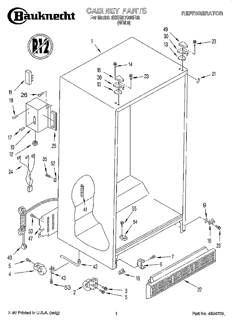CABINET Diagram and Parts List for 3XKGN7050F00  Whirlpool Refrigerator