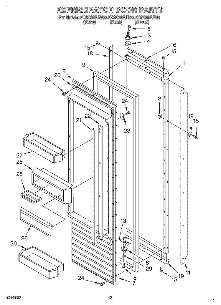 REFRIGERATOR DOOR Diagram and Parts List for KSSS36FJW00  KitchenAid Refrigerator
