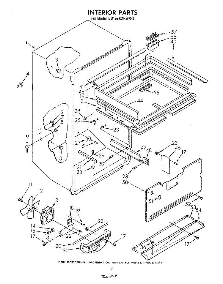 INTERIOR Diagram and Parts List for EB19ZKXRWR0  Whirlpool Refrigerator