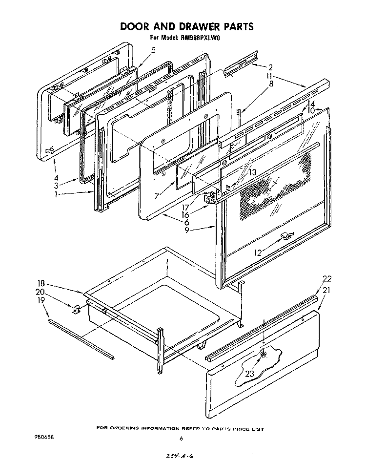 DOOR AND DRAWER Diagram and Parts List for RM988PXLW0  Whirlpool Microwave Oven Combo