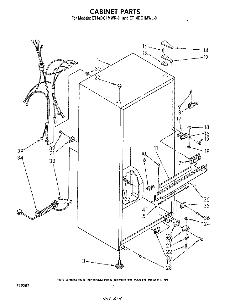 CABINET Diagram and Parts List for ET14DC1MWR0  Whirlpool Refrigerator