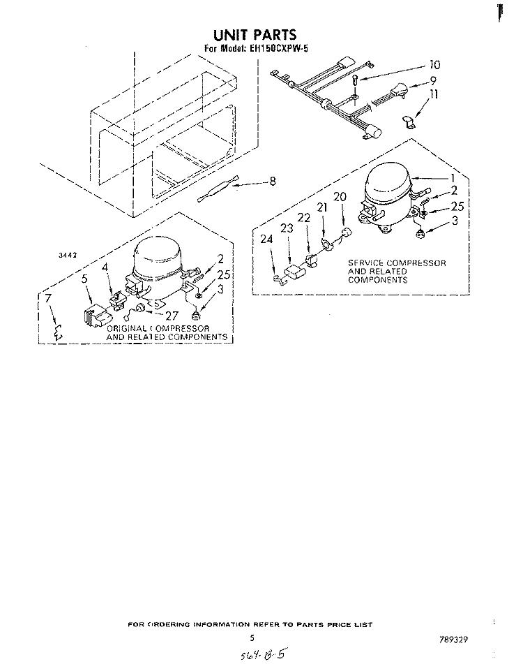 SECTION Diagram and Parts List for EH150CXPW5  Whirlpool Freezer