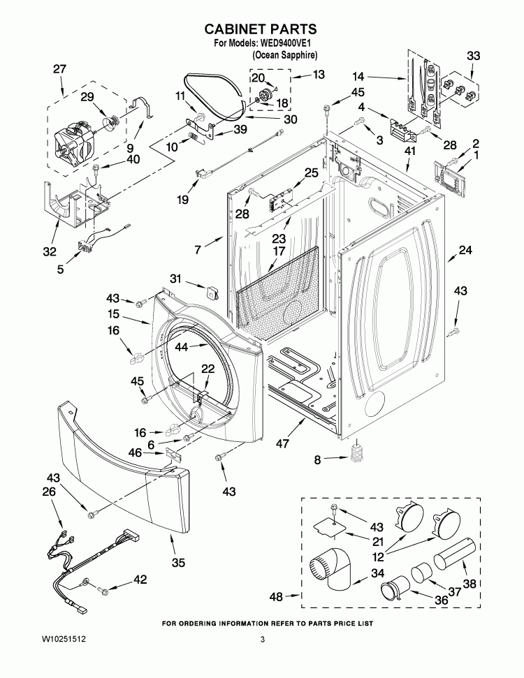 CABINET PARTS Diagram and Parts List for WED9400VE1  Whirlpool Dryer