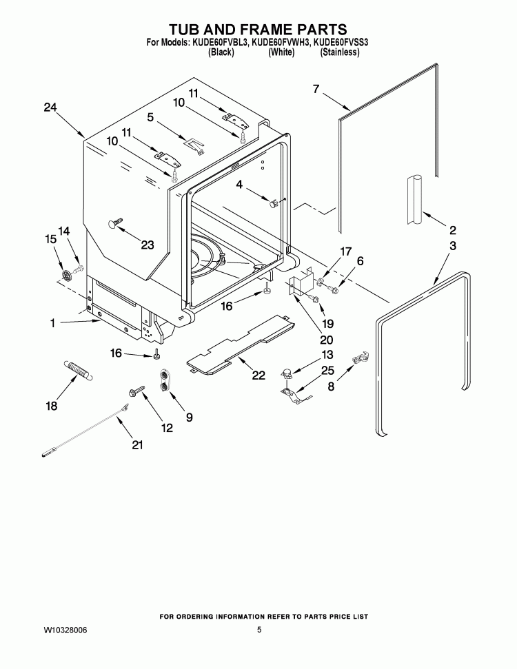 TUB AND FRAME PARTS Diagram and Parts List for KUDE60FVBL3  KitchenAid Dishwasher