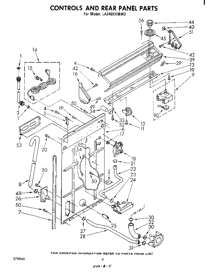 CONTROLS AND REAR PANEL Diagram and Parts List for LA3400XMW2  Whirlpool Washer