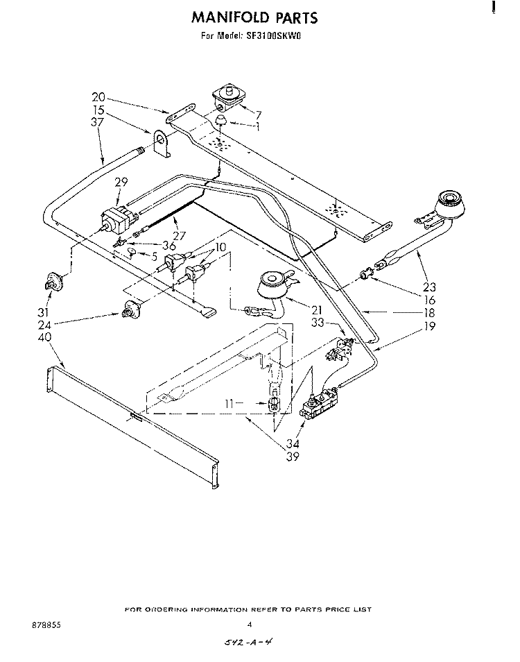 MANIFOLD Diagram and Parts List for SF3100SKW0  Whirlpool Range
