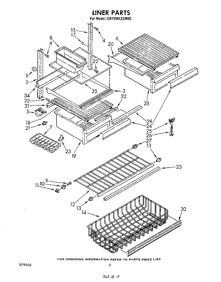 LINER , LIT/OPTIONAL Diagram and Parts List for EB19MKXSW00  Whirlpool Refrigerator