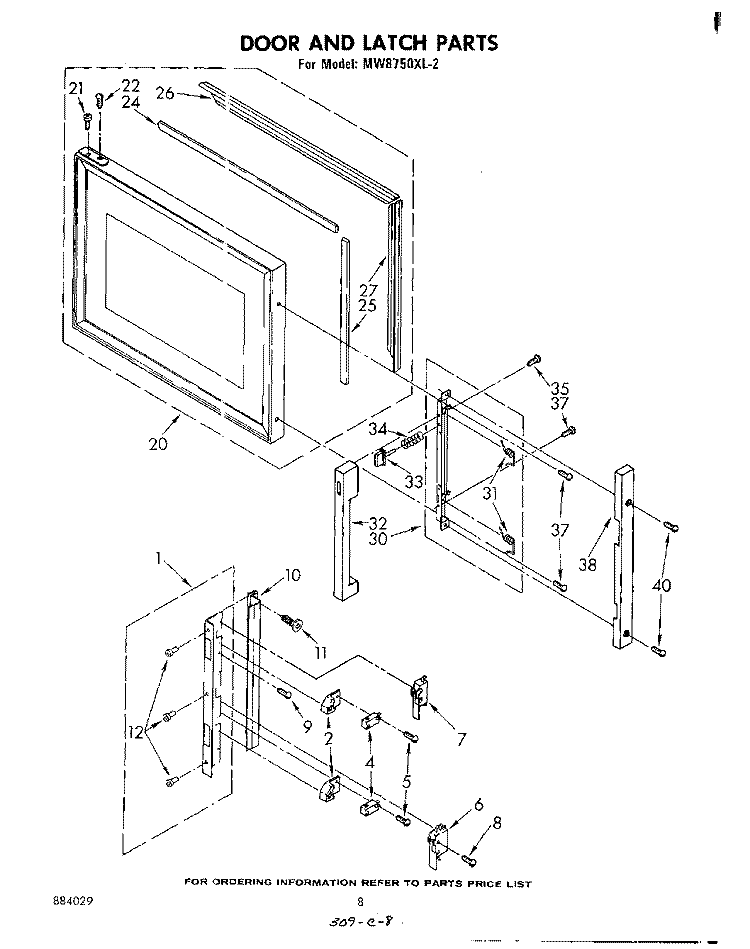DOOR AND LATCH Diagram and Parts List for MW8750XL2  Whirlpool Microwave