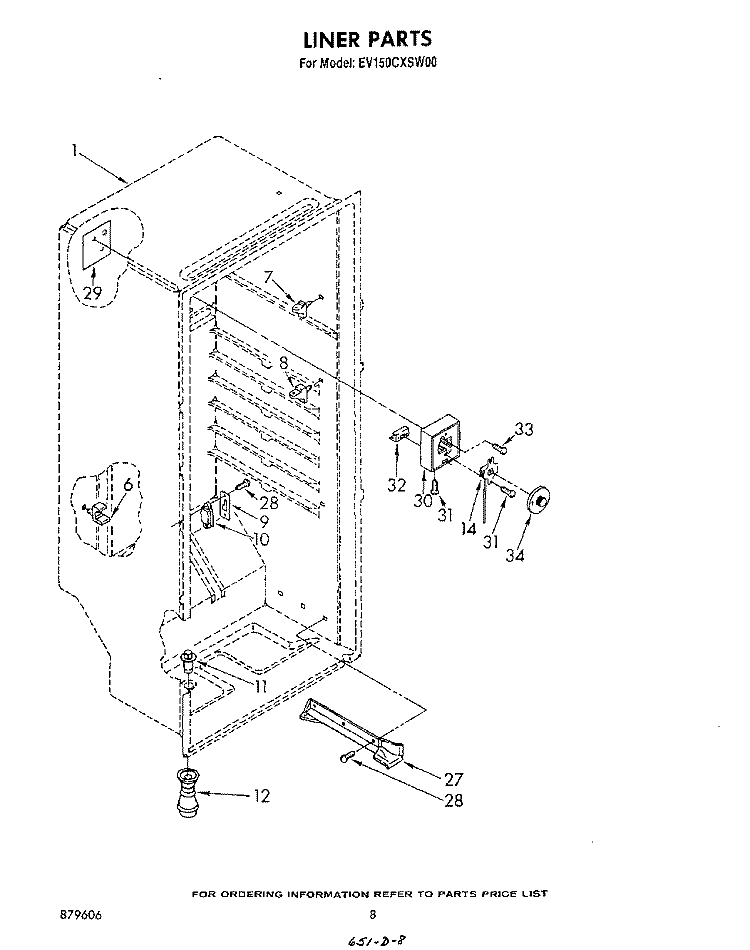 LINER Diagram and Parts List for EV150CXSW00  Whirlpool Freezer