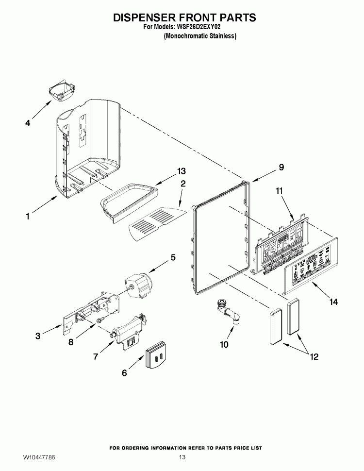 DISPENSER FRONT PARTS Diagram and Parts List for WSF26D2EXY02  Whirlpool Refrigerator