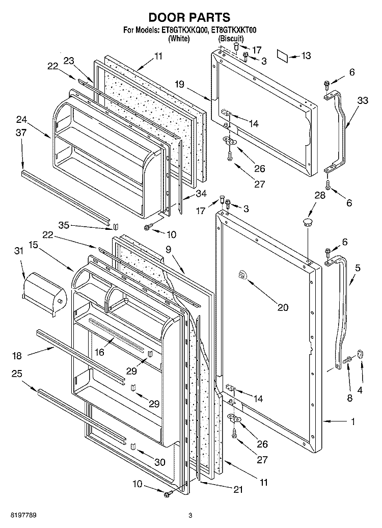 DOOR Diagram and Parts List for ET8GTKXKT00  Whirlpool Refrigerator