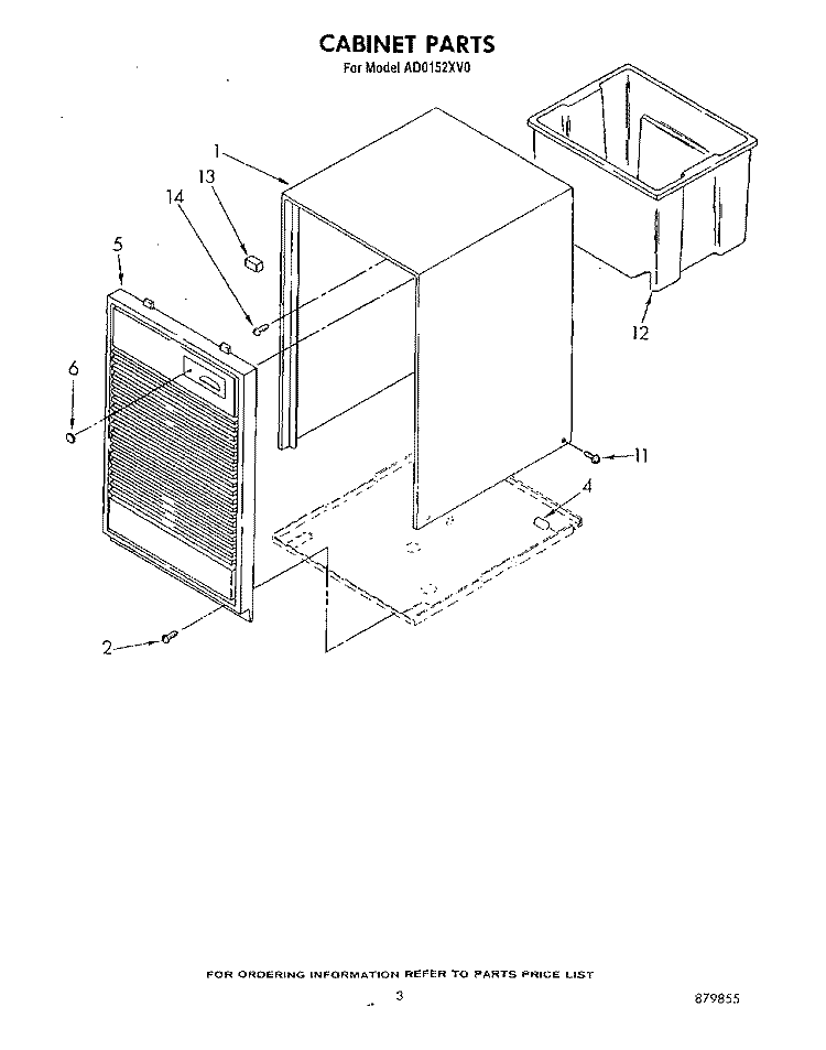 SECTION Diagram and Parts List for AD0152XV0  Whirlpool Dehumidifier