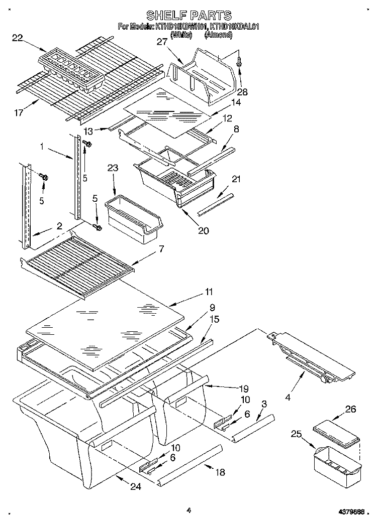 SHELF Diagram and Parts List for KTHD18KDAL01  Whirlpool Refrigerator