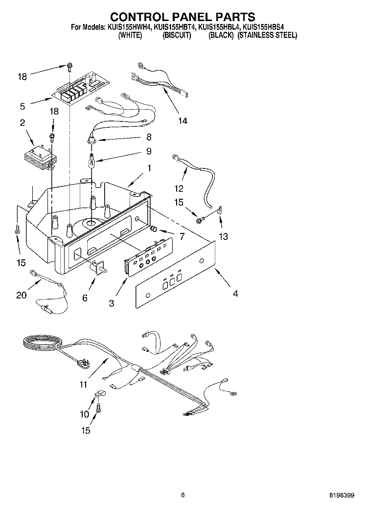 CONTROL PANEL PARTS Diagram and Parts List for KUIS155HBL4  KitchenAid Ice Maker