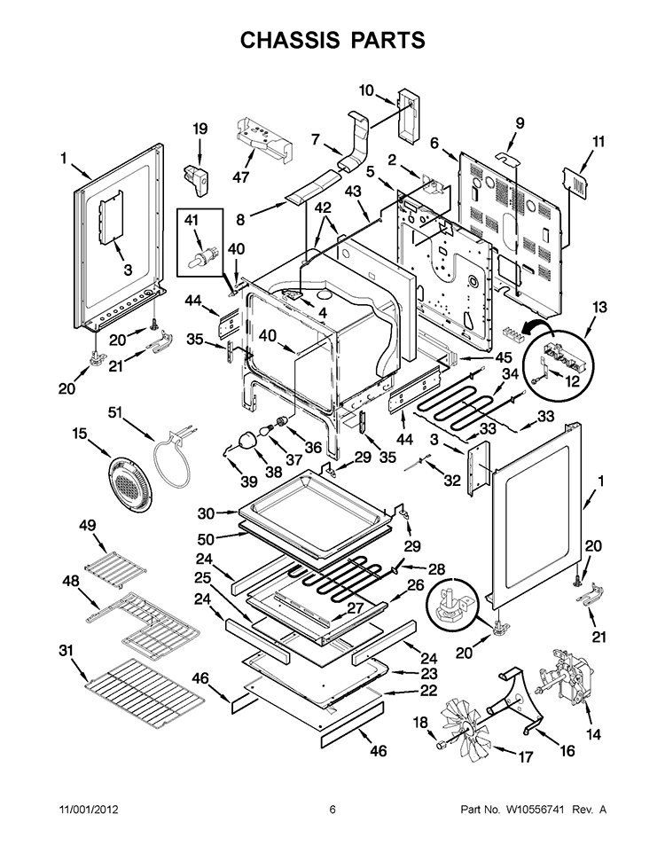 CHASSIS PARTS Diagram and Parts List for KERS208XSS3  KitchenAid Range