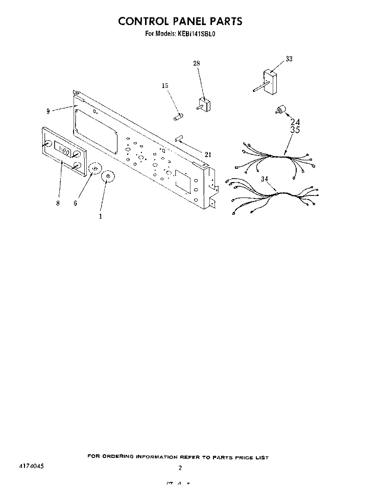 CONTROL PANEL Diagram and Parts List for KEBI141SBL0  KitchenAid Wall Oven