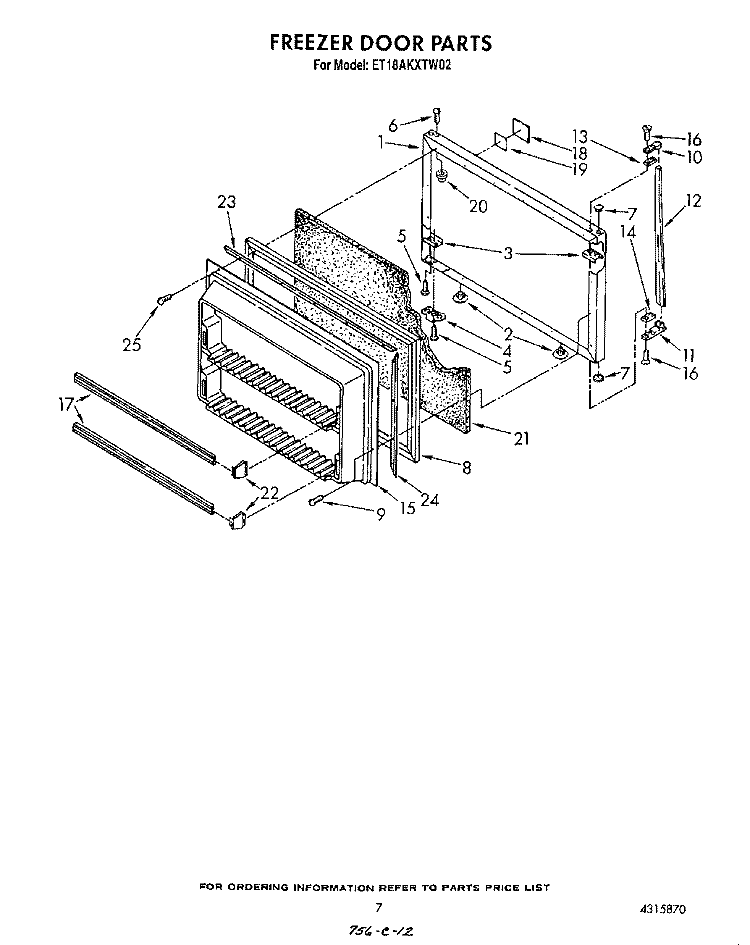 FREEZER DOOR Diagram and Parts List for ET18AKXTN02  Whirlpool Refrigerator