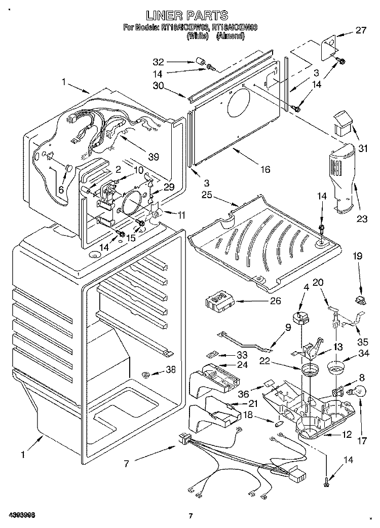 LINER Diagram and Parts List for RT18AKXDW03  Roper Refrigerator