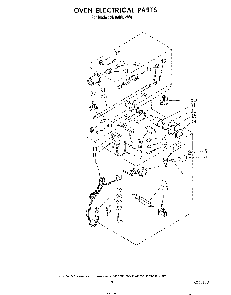 OVEN ELECTRICAL Diagram and Parts List for SE960PEPW4  Whirlpool Range