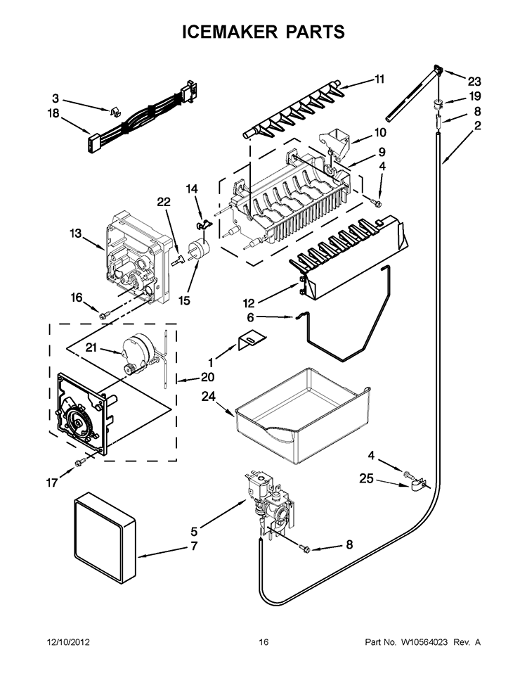 ICEMAKER PARTS Diagram and Parts List for EB9SHKXVQ07  Whirlpool Refrigerator