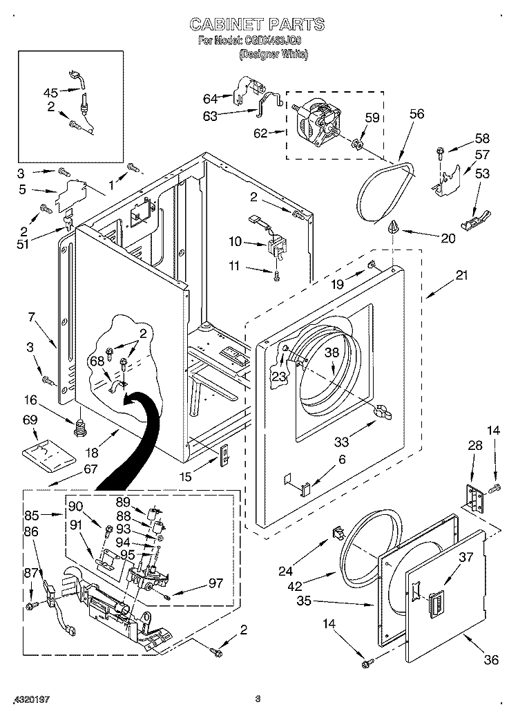 CABINET Diagram and Parts List for CGDX463JQ0  Crosley Dryer