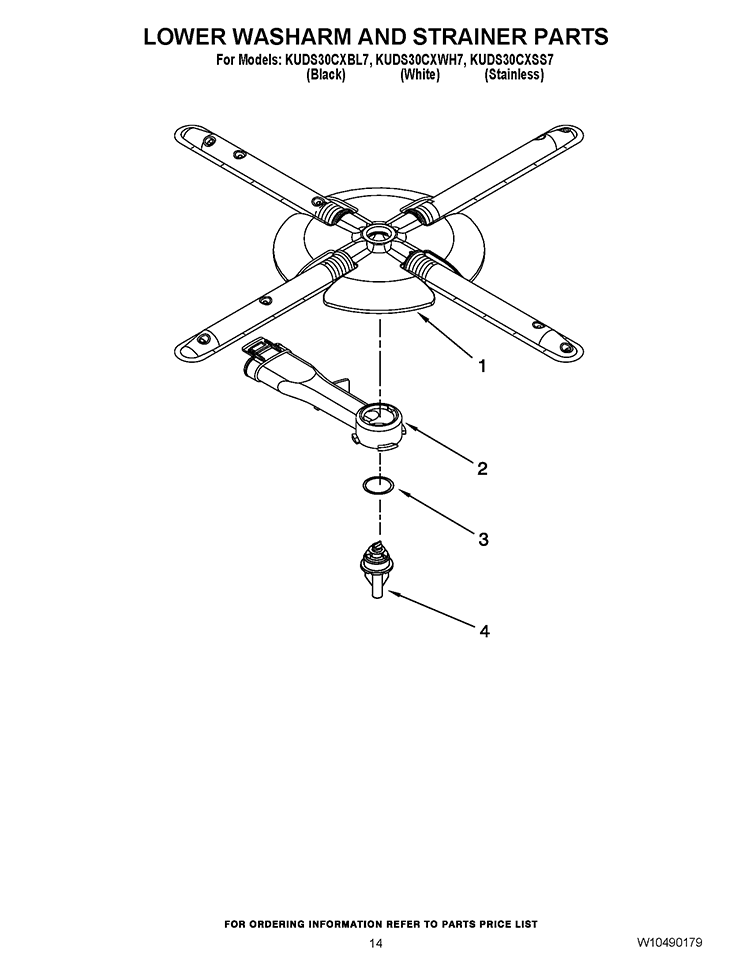 LOWER WASHARM AND STRAINER PARTS Diagram and Parts List for KUDS30CXSS7  KitchenAid Dishwasher