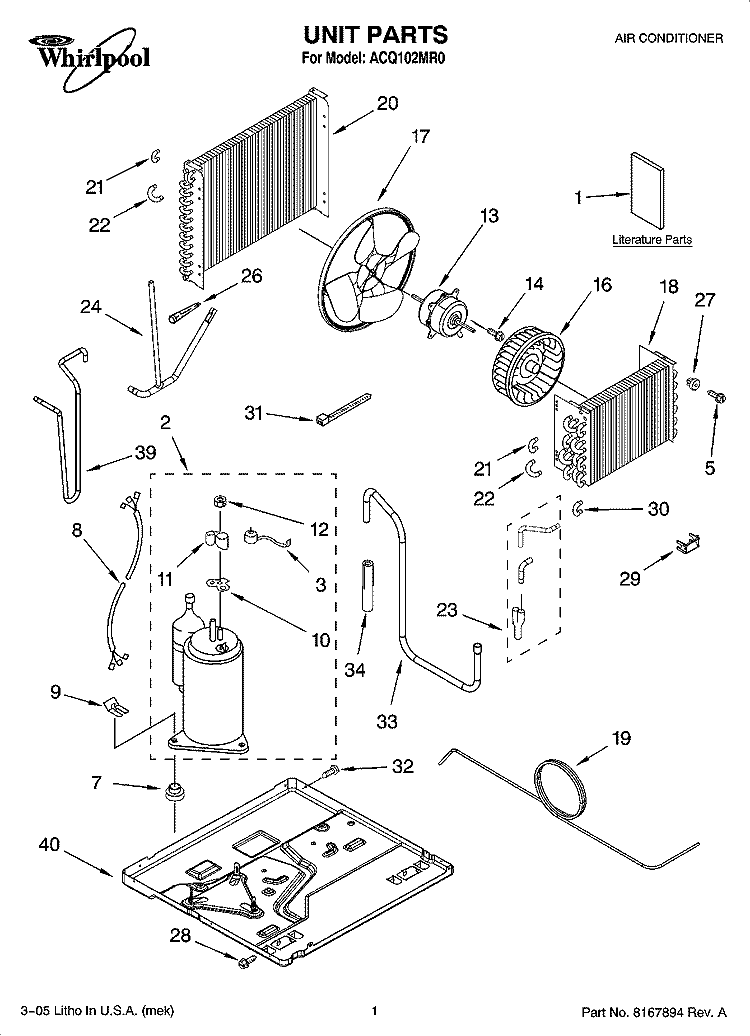 UNIT PARTS Diagram and Parts List for ACQ102MR0  Whirlpool Air Conditioner
