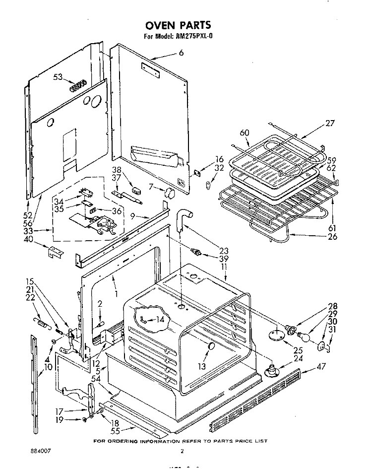 OVEN Diagram and Parts List for RM275PXL0  Whirlpool Microwave Oven Combo