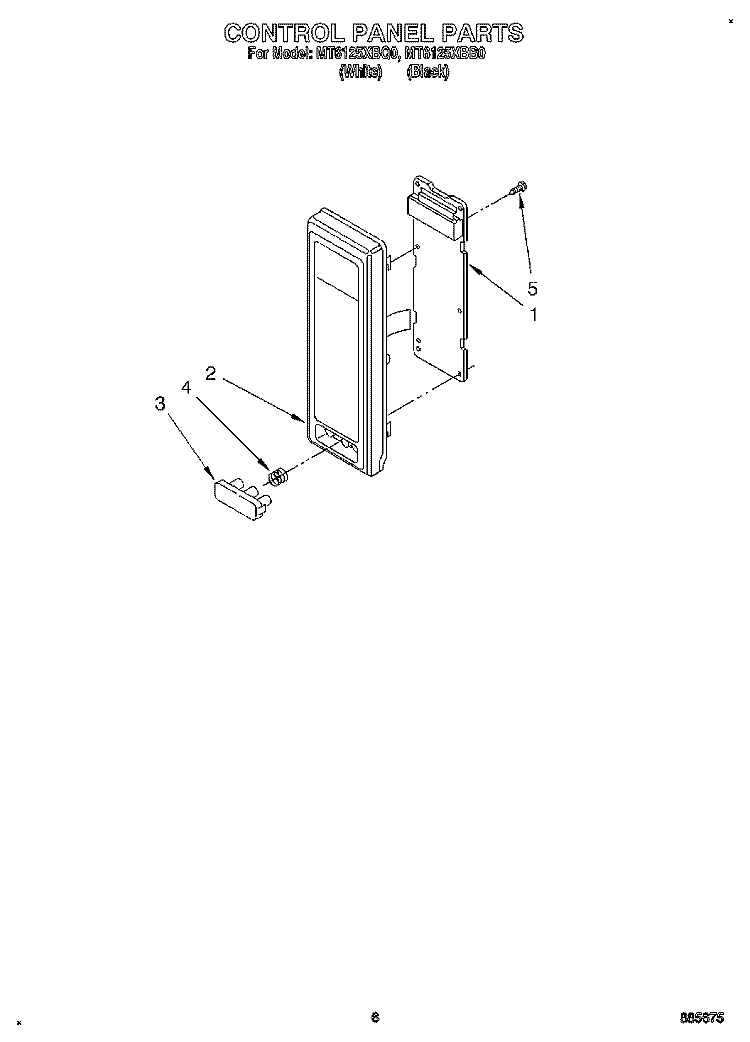 CONTROL PANEL Diagram and Parts List for MT6125XBQ0  Whirlpool Microwave