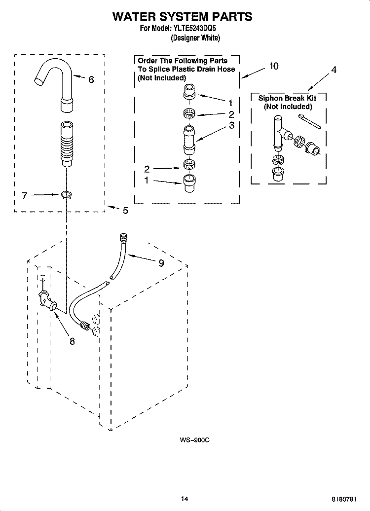 WATER SYSTEM PARTS Diagram and Parts List for YLTE5243DQ5  Whirlpool Washer Dryer Combo